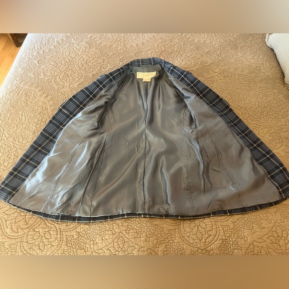 Escada Vintage 1980’s Blue Plaid Blazer Double E Logo Buttons, Size 36 - Picture 8 of 15